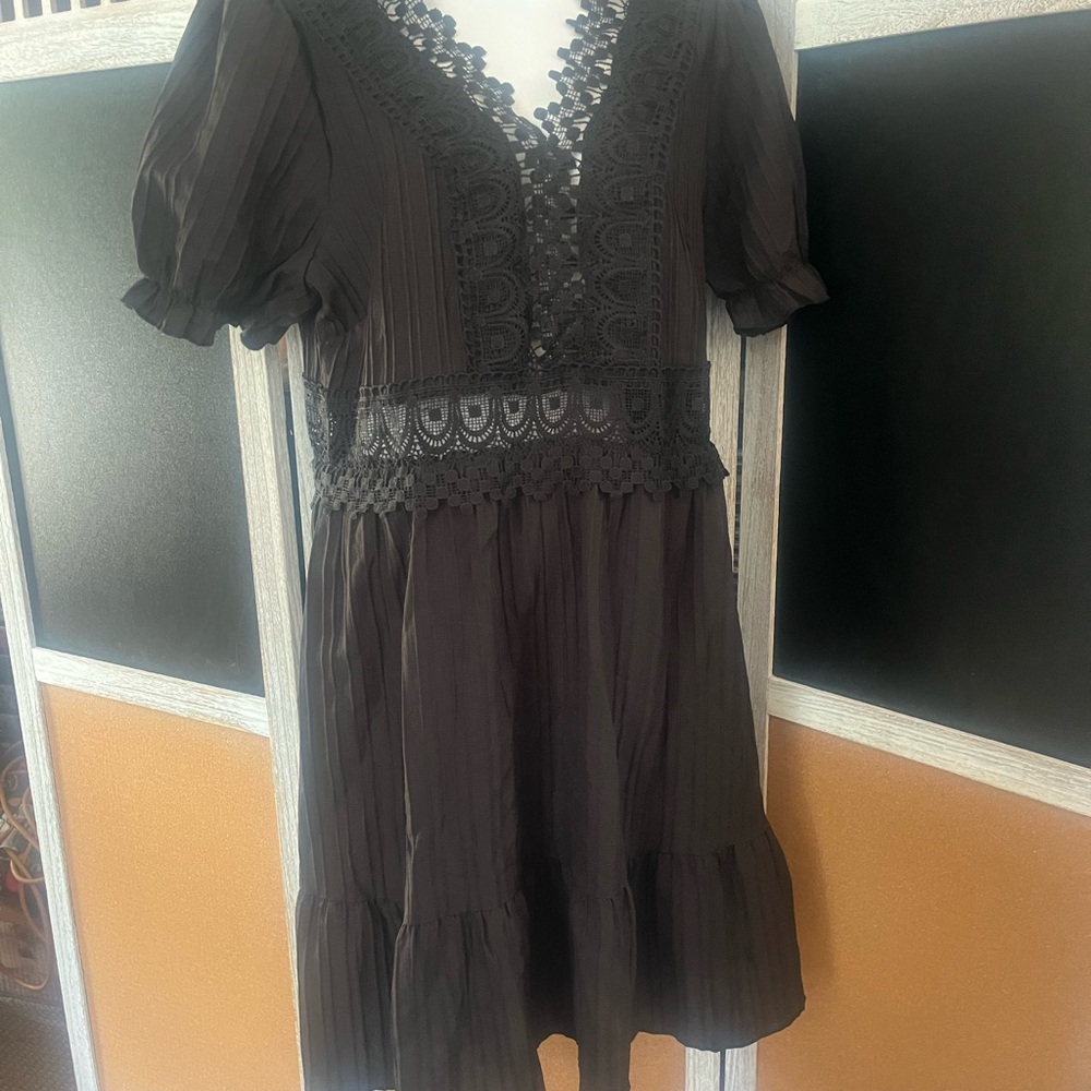 SHEIN Blue Ruffled Puff Sleeve Mini Dress